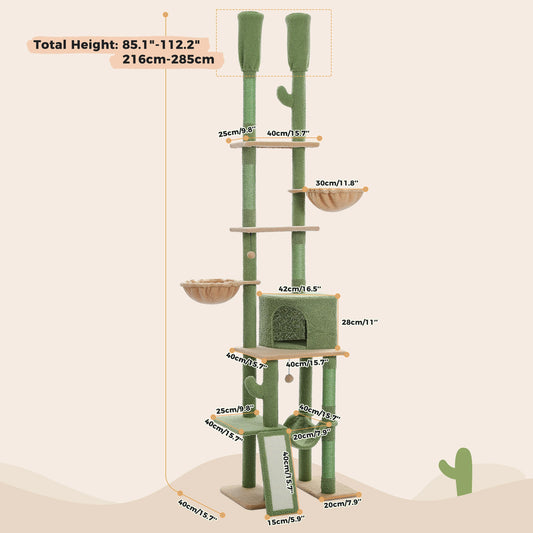 Cactus cat tree floor-to-ceiling 7-tier cat tower with hammocks, condos, 5 platforms, and scratching posts