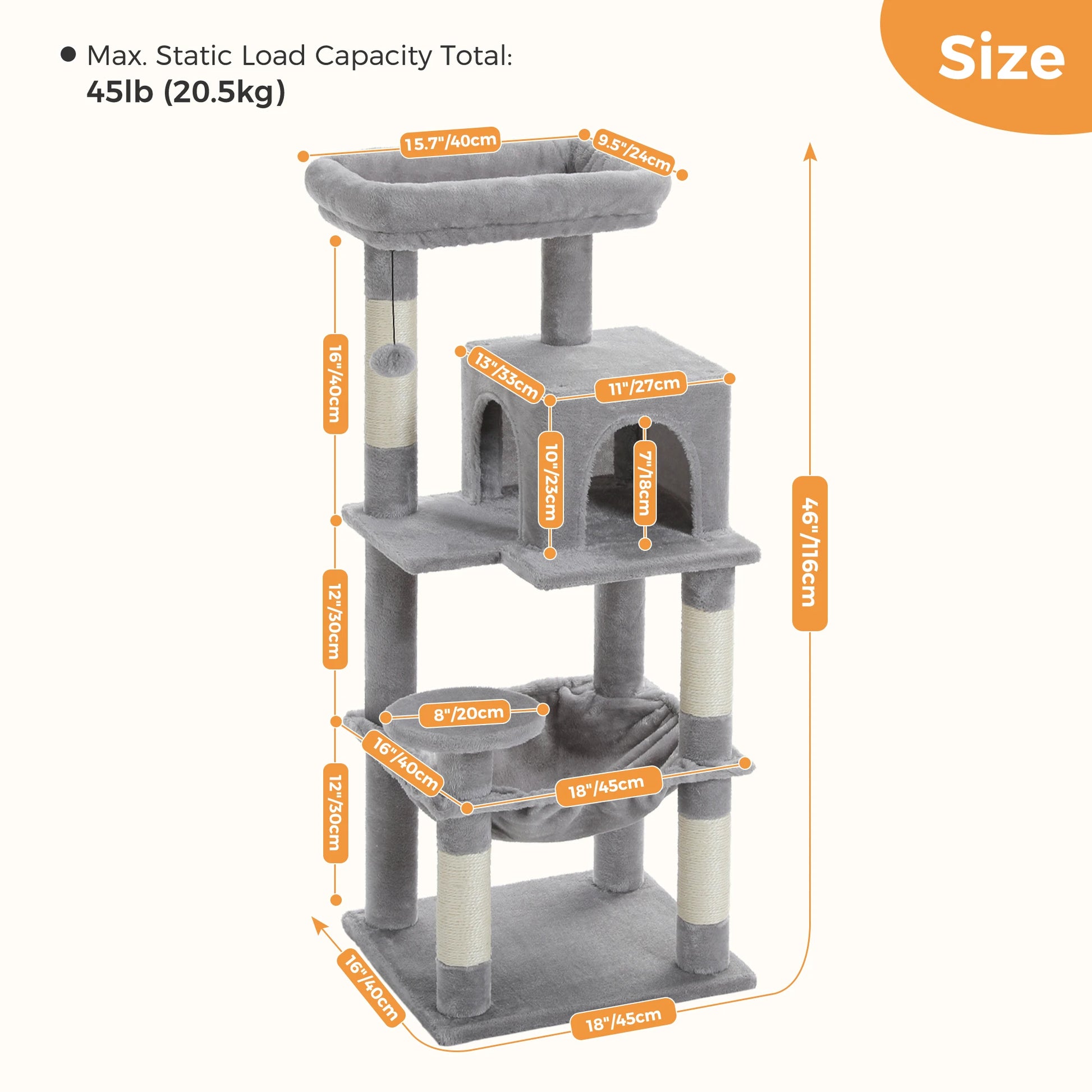 Multi-Level Cat Tree with Hammock – Cat Condo & Tower for Indoor Cats, Scraper with Scratching Posts, Kitten House, Bed & Cat Toys