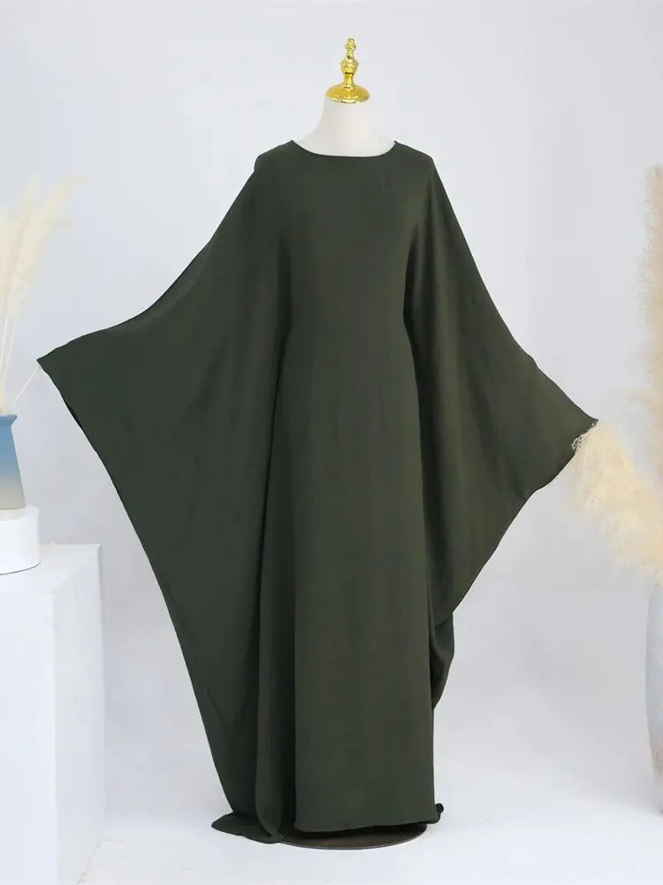 Linen Batwing Abaya – Modest Islamic Dress, Loose-Fit Kaftan, Elegant Muslim Wear for Women