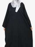 Pinstripe Muslim Women's Dress – Loose Casual Islamic Clothing, Dubai Abaya with Side Pockets, Modest Outfit for Ramadan, Eid, and Autumn