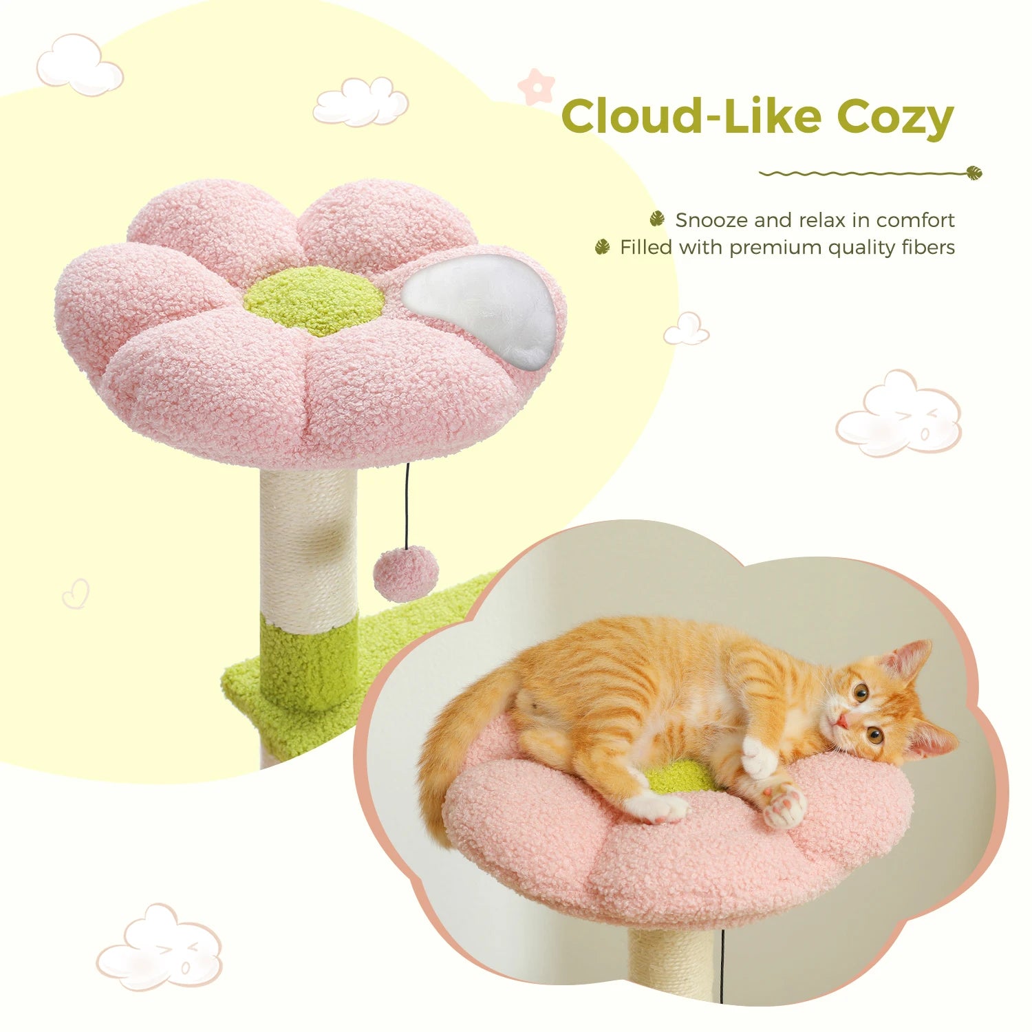 Flower Cat Tree – Multi-Level Cat Tower with Sisal Scratching Posts, Cute Cat Condo for Small & Medium Indoor Cats with Top Perch