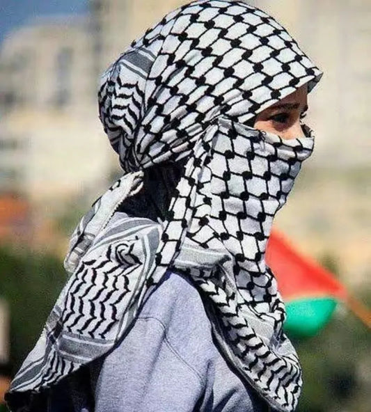 Classic Plaid Print Hijab Scarf - Black & White Shemagh with Pompom Tassels, Muslim Headscarf, Women’s Arab Keffiyeh