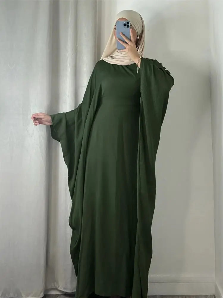 Linen Batwing Abaya – Modest Islamic Dress, Loose-Fit Kaftan, Elegant Muslim Wear for Women