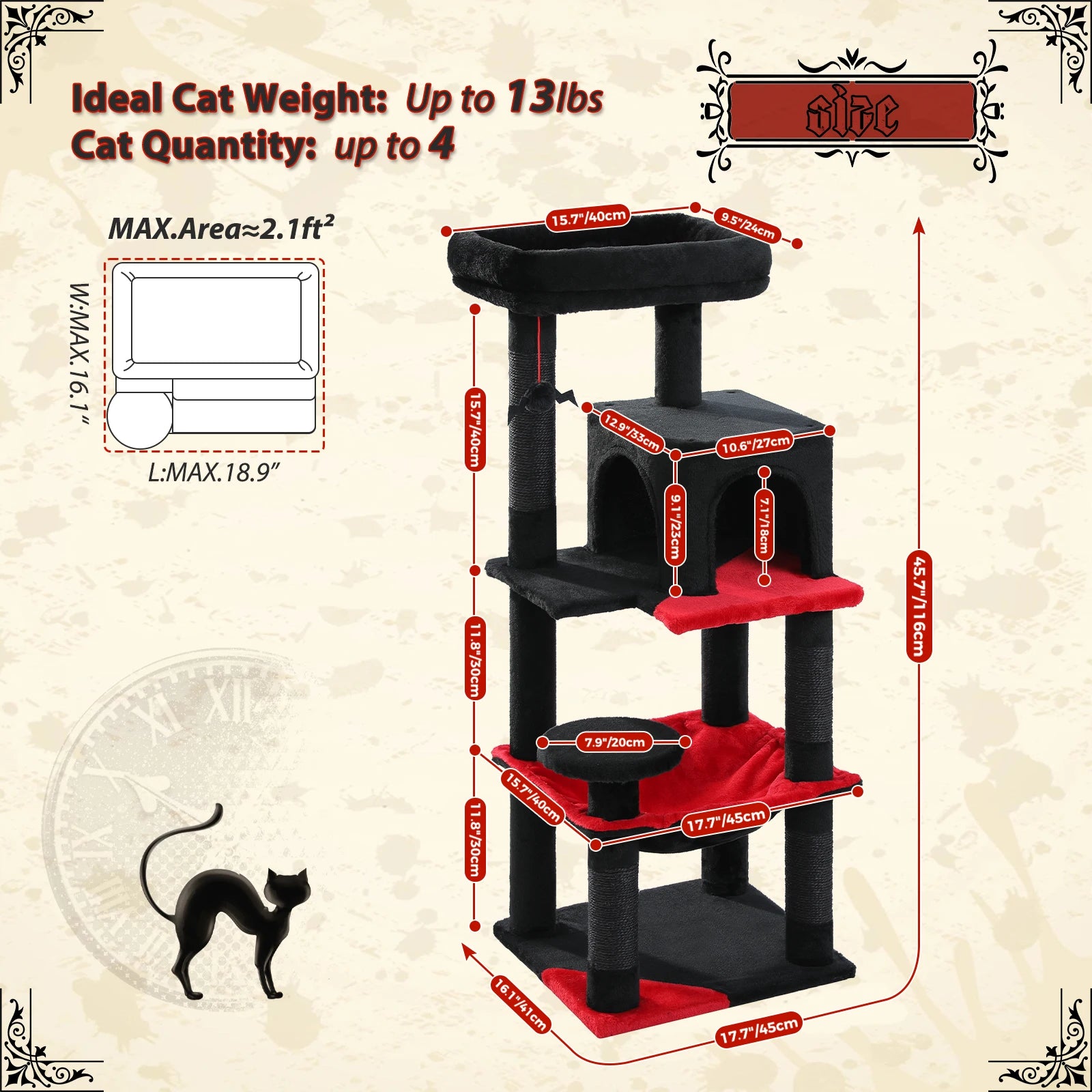 Multi-Level Cat Tree with Hammock – Cat Condo & Tower for Indoor Cats, Scraper with Scratching Posts, Kitten House, Bed & Cat Toys