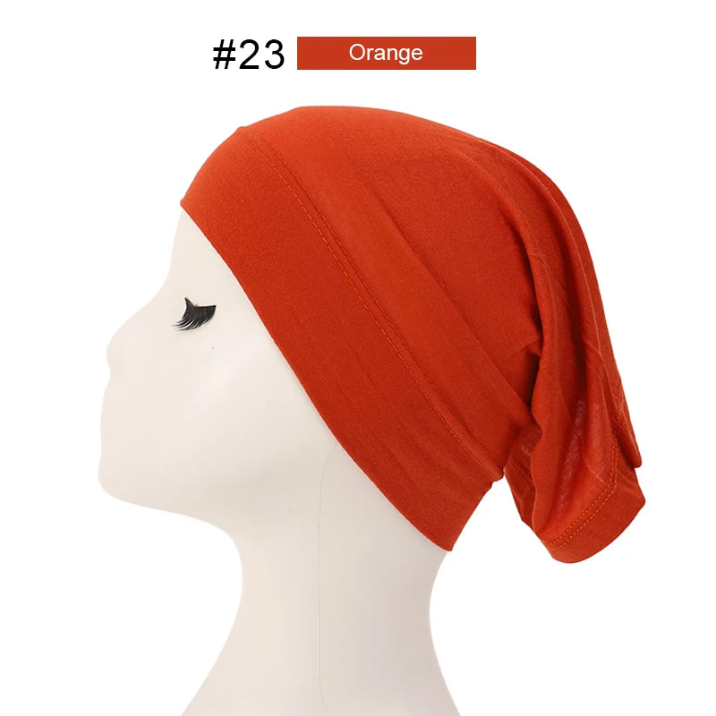 2023 Soft Solid Color Inner Hijab Cap – Muslim Stretch Turban Underscarf, Islamic Fashion Headscarf for Women