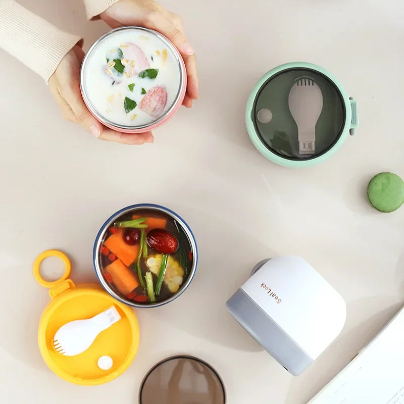 Stainless steel soup cups, thermal lunch box food thermos container with spoon, insulated bento lunch box for school and office use