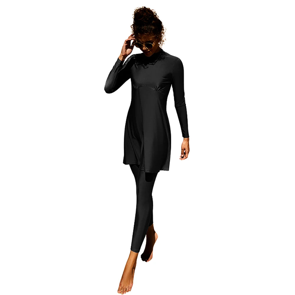 Burkini Muslim Swimwear 2023 – Modest Plain Swimsuit for Women, Islamic Clothing Set, Long Dress, Large Size
