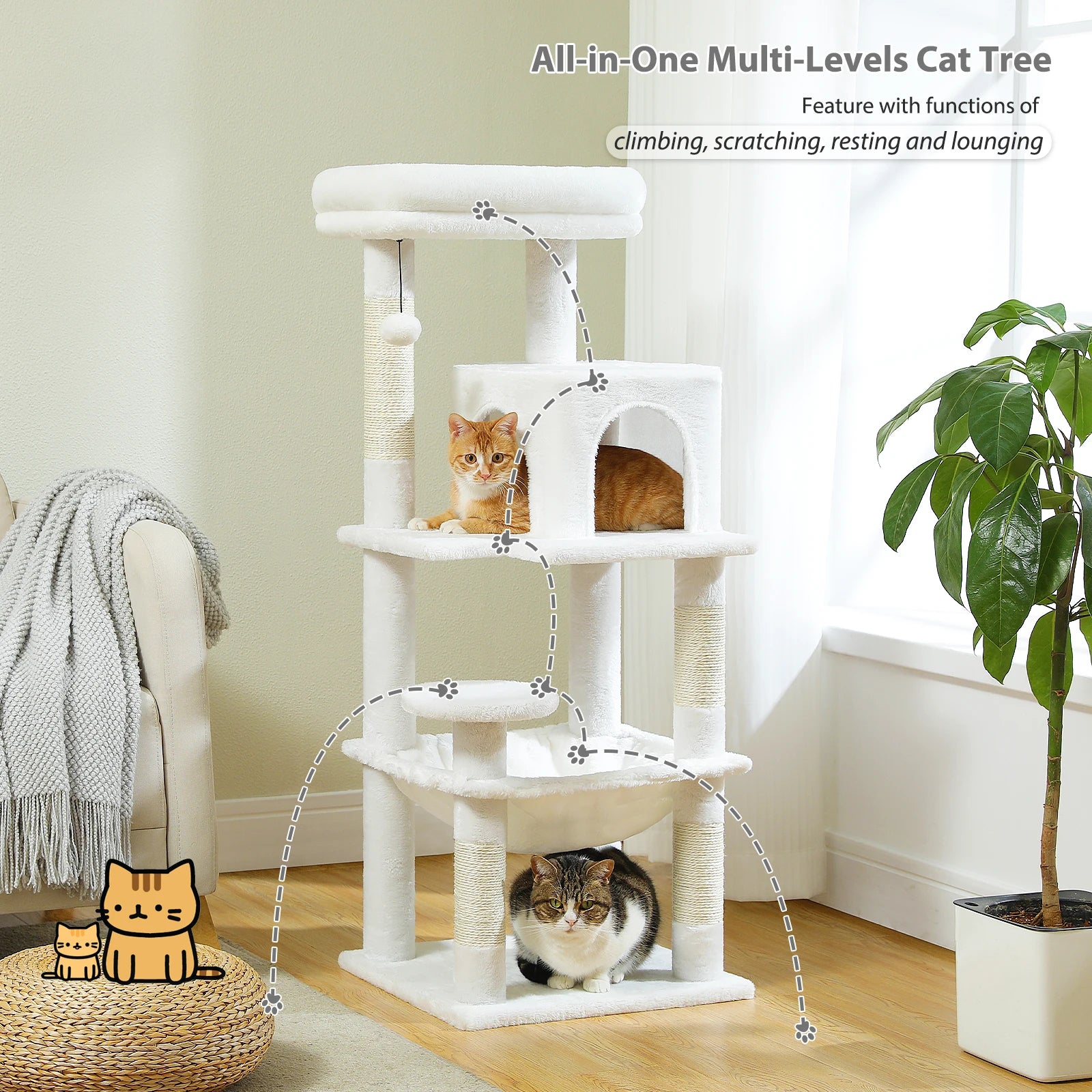 Multi-Level Cat Tree with Hammock – Cat Condo & Tower for Indoor Cats, Scraper with Scratching Posts, Kitten House, Bed & Cat Toys