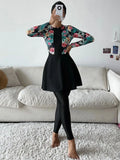 Fashionable Floral Printed Burkini Set – Full-Cover Muslim Swimwear for Women