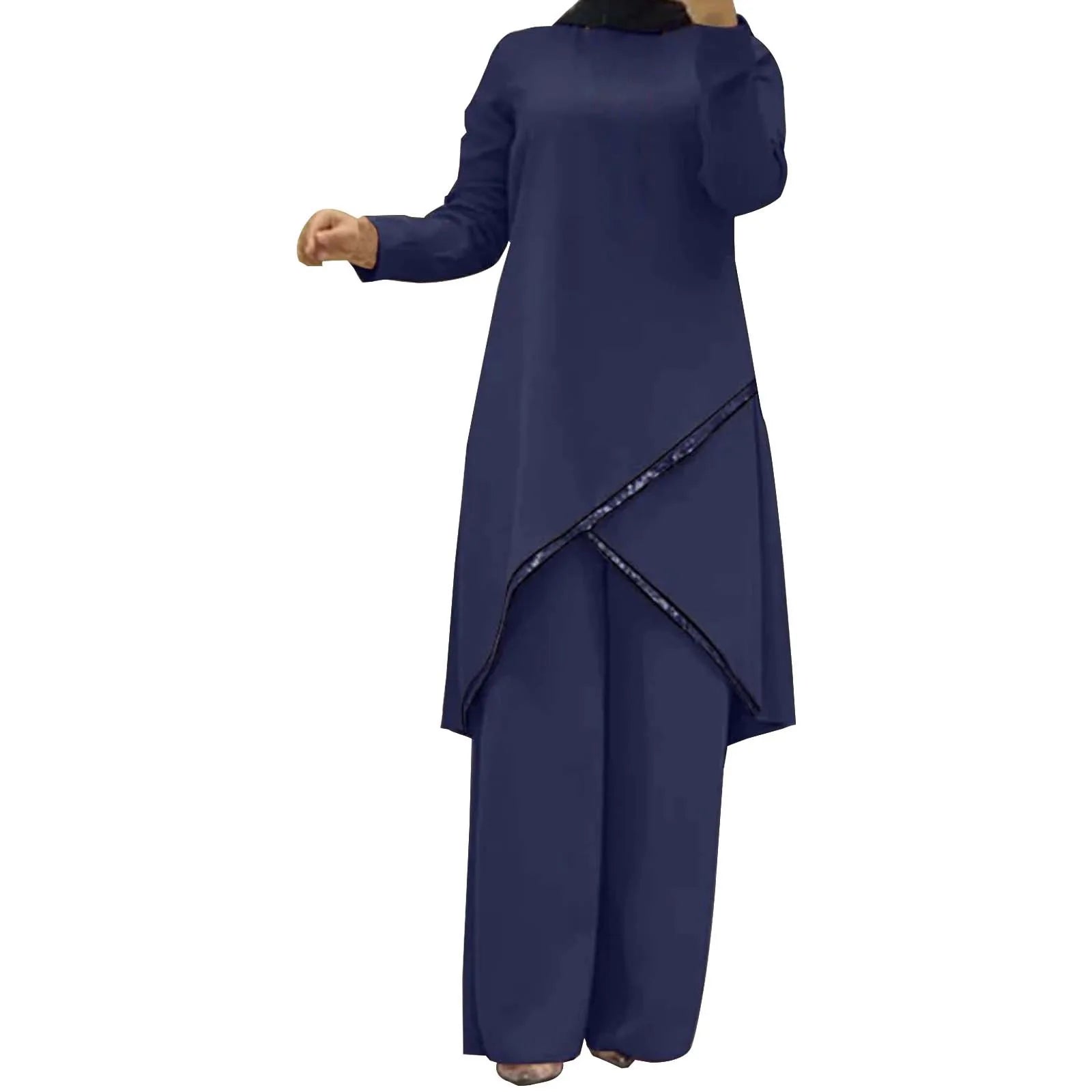 New Muslim Long Sleeve Blouse Abaya Suits with Sequins, 2PCS Islamic Clothing, Fashionable Urban Tracksuit