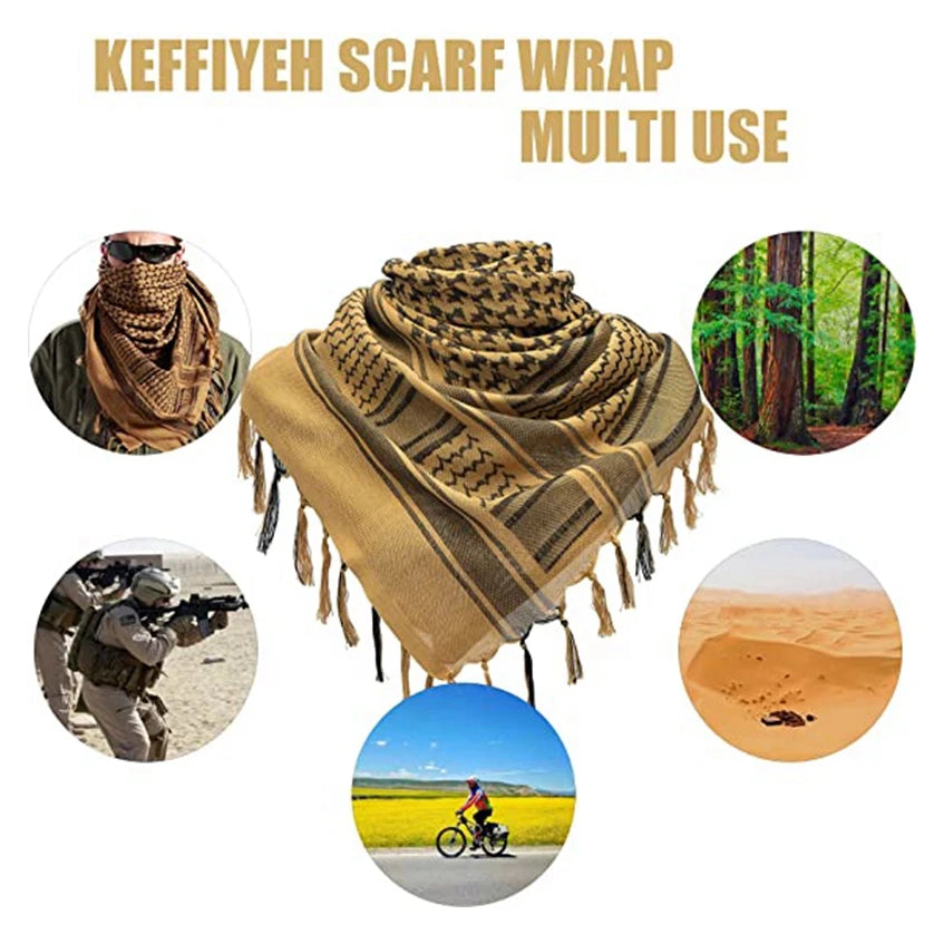 Tactical Shemagh Keffiyeh Scarf – 43x43 Inch Arab Head & Neck Wrap with Tassels for Men & Women, Desert Military Style