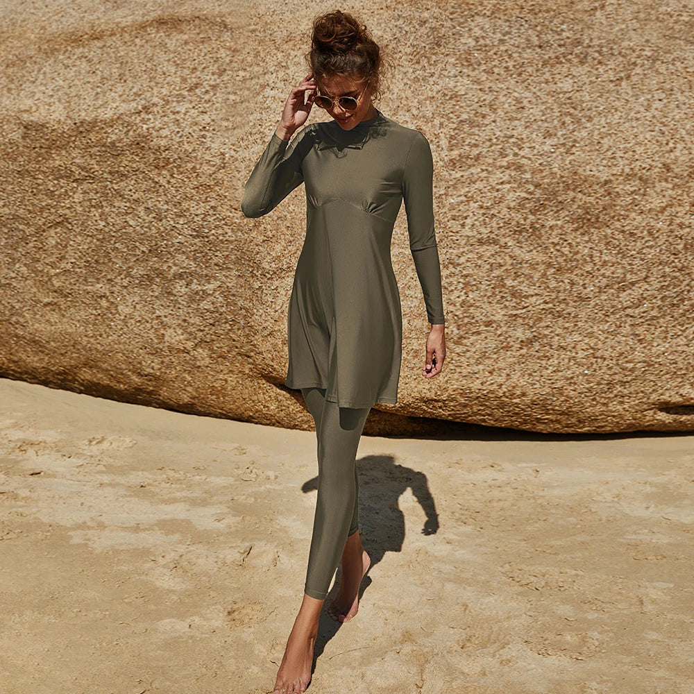 Burkini Muslim Swimwear 2023 – Modest Plain Swimsuit for Women, Islamic Clothing Set, Long Dress, Large Size