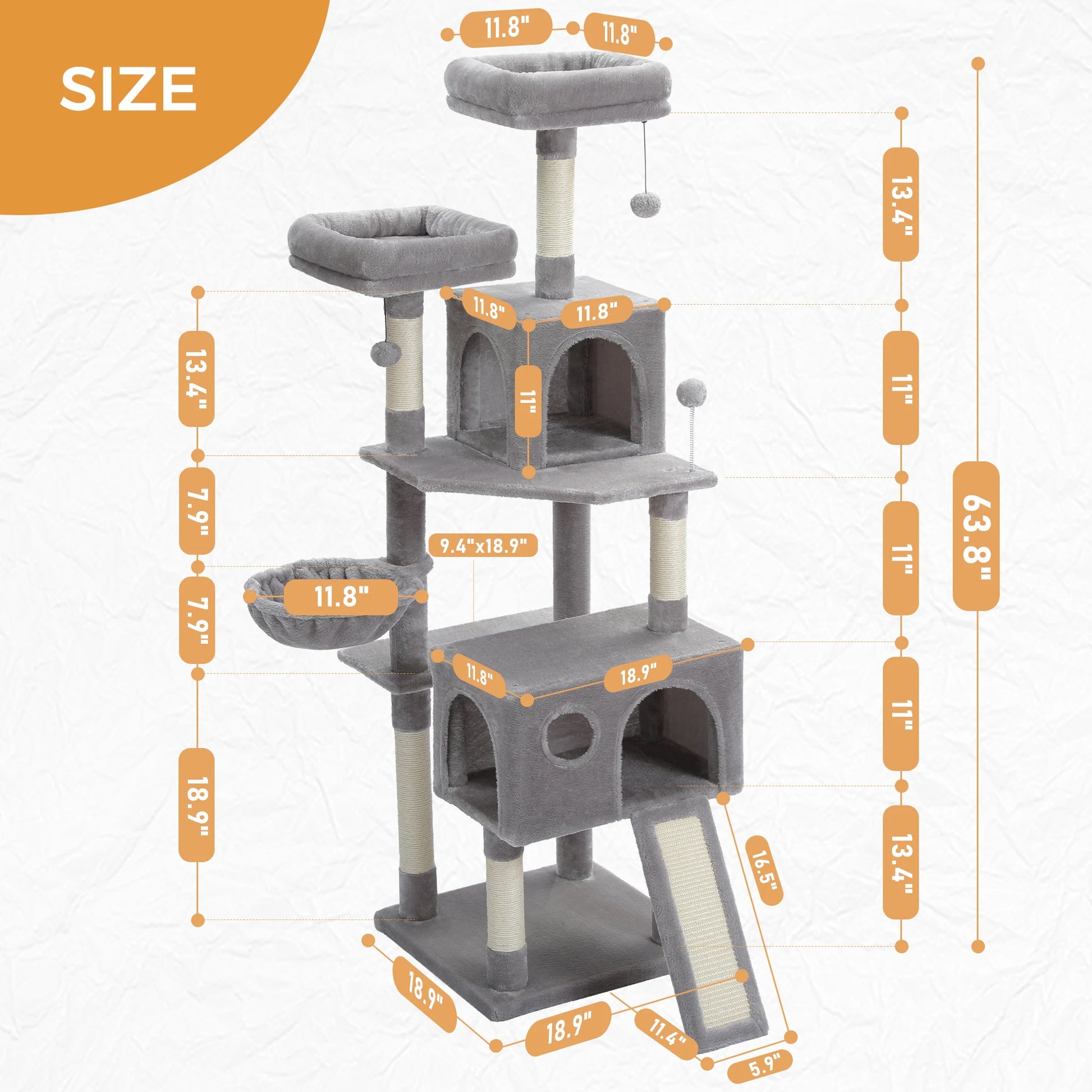 Large multi-layer cat tree tower with scratching posts, hammocks, and cozy condo for indoor cats