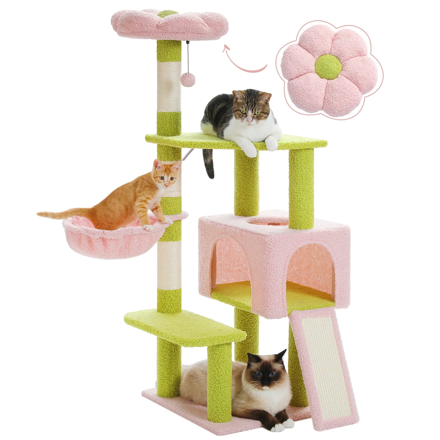 Flower Cat Tree – Multi-Level Cat Tower with Sisal Scratching Posts, Cute Cat Condo for Small & Medium Indoor Cats with Top Perch