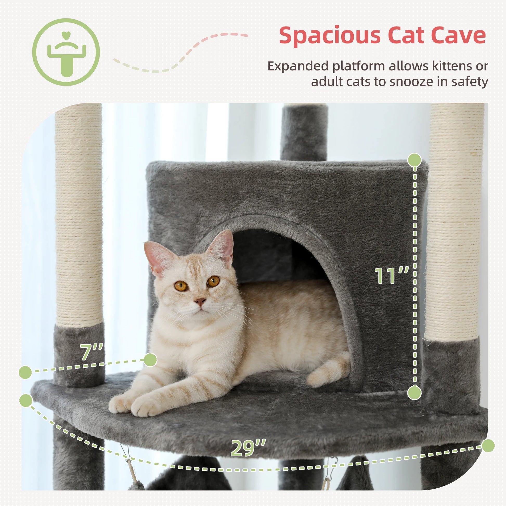Adjustable tall cat scratching post 236-258cm, multi-level cat tower with hammock, condo, cozy kitten furniture, pet cat tree with toys