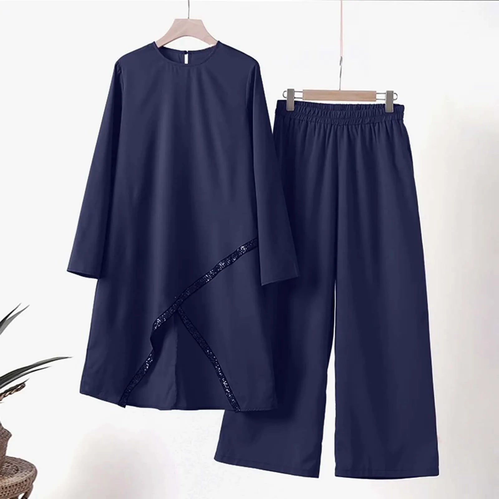 New Muslim Long Sleeve Blouse Abaya Suits with Sequins, 2PCS Islamic Clothing, Fashionable Urban Tracksuit