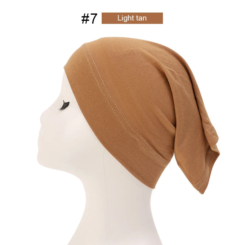2023 Soft Solid Color Inner Hijab Cap – Muslim Stretch Turban Underscarf, Islamic Fashion Headscarf for Women