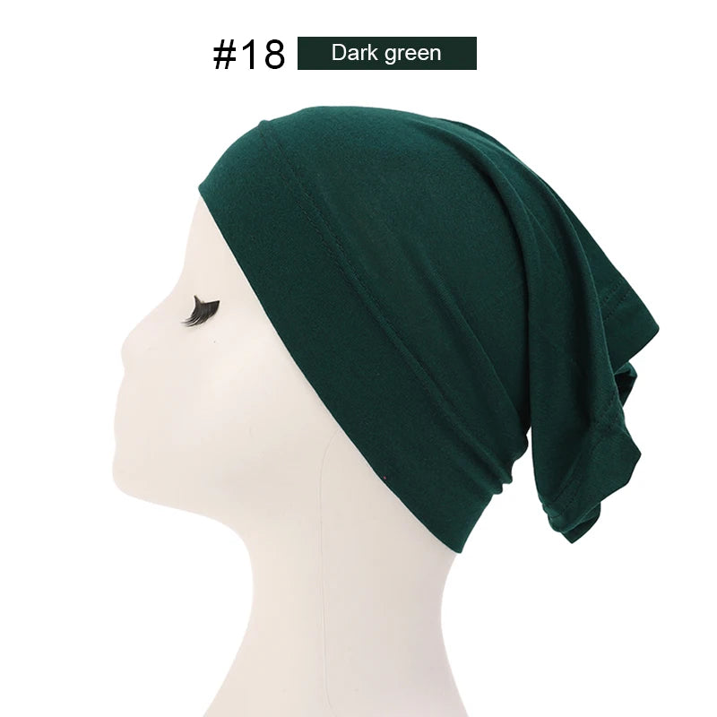 2023 Soft Solid Color Inner Hijab Cap – Muslim Stretch Turban Underscarf, Islamic Fashion Headscarf for Women
