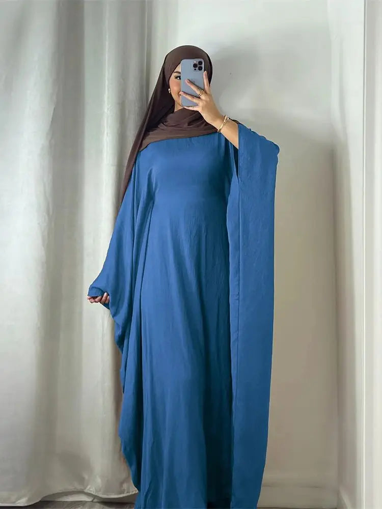 Linen Batwing Abaya – Modest Islamic Dress, Loose-Fit Kaftan, Elegant Muslim Wear for Women