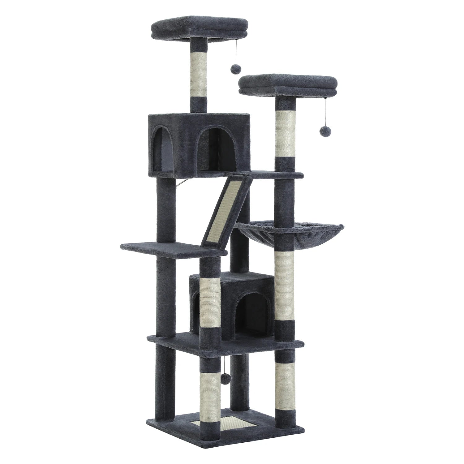 Large Multi-Level Cat Tree – Tall Plush Cat Tower for Indoor Cats with Scratching Posts, Scratching Boards, Perches & Caves