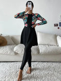 Fashionable Floral Printed Burkini Set – Full-Cover Muslim Swimwear for Women