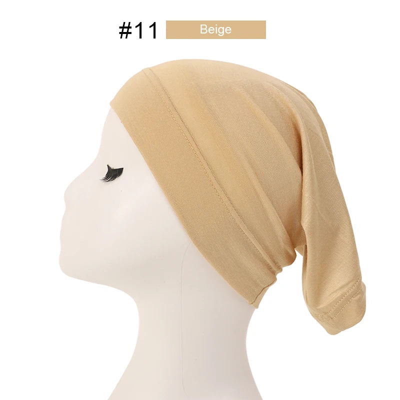 2023 Soft Solid Color Inner Hijab Cap – Muslim Stretch Turban Underscarf, Islamic Fashion Headscarf for Women