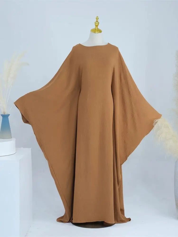 Linen Batwing Abaya – Modest Islamic Dress, Loose-Fit Kaftan, Elegant Muslim Wear for Women