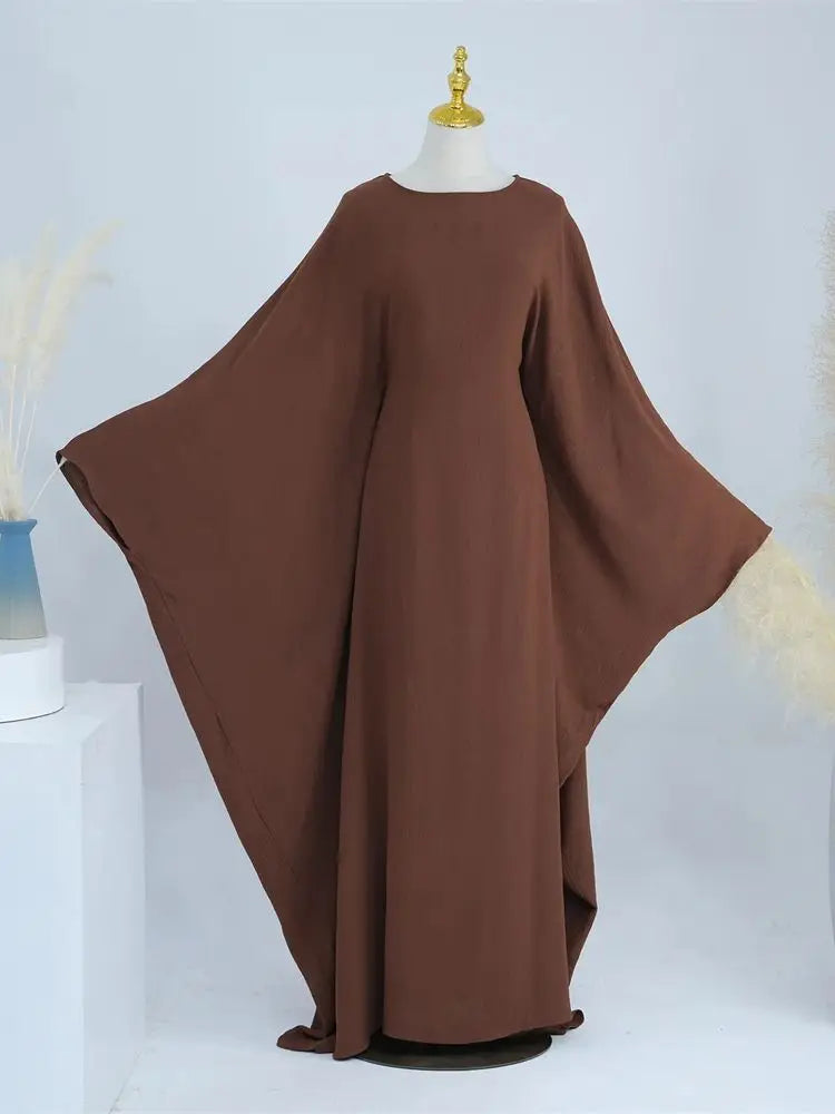 Linen Batwing Abaya – Modest Islamic Dress, Loose-Fit Kaftan, Elegant Muslim Wear for Women