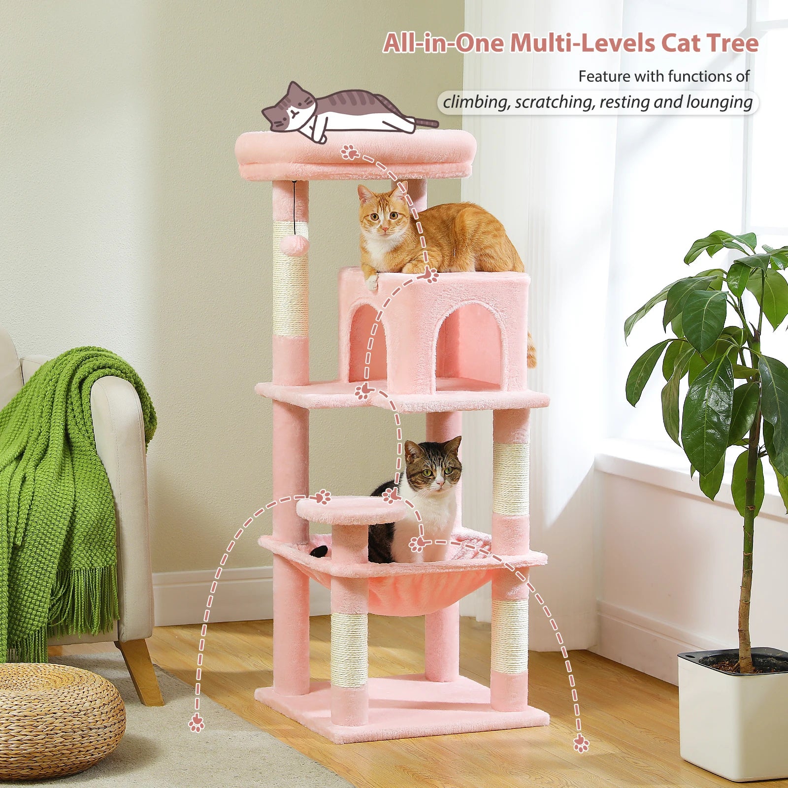 Multi-Level Cat Tree with Hammock – Cat Condo & Tower for Indoor Cats, Scraper with Scratching Posts, Kitten House, Bed & Cat Toys