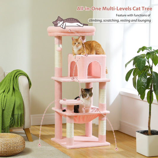 Multi-Level Cat Tree with Hammock – Cat Condo & Tower for Indoor Cats, Scraper with Scratching Posts, Kitten House, Bed & Cat Toys
