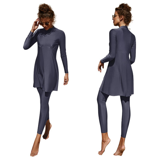 Burkini Muslim Swimwear 2023 – Modest Plain Swimsuit for Women, Islamic Clothing Set, Long Dress, Large Size