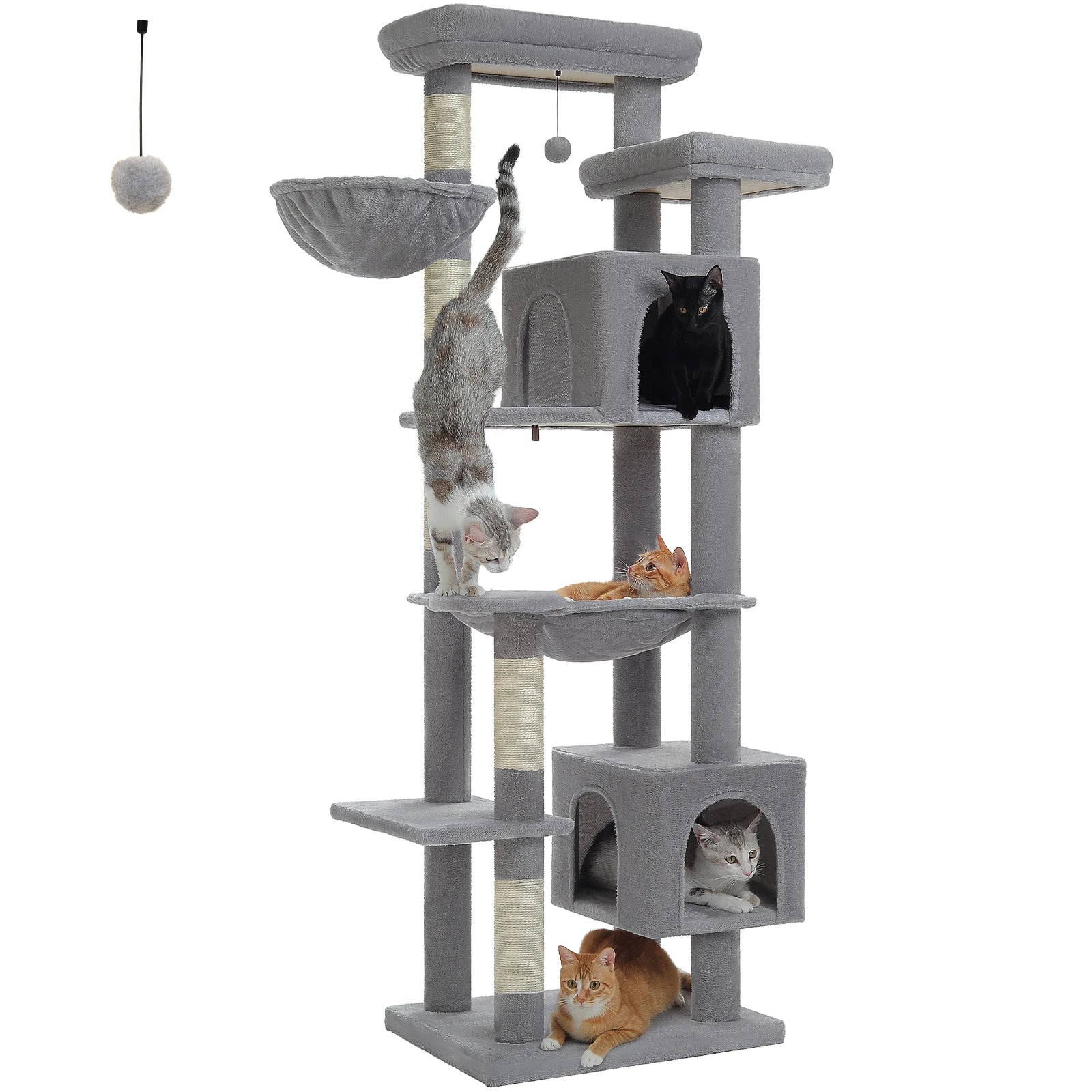 Large Multi-Level Cat Tree – Tall Plush Cat Tower for Indoor Cats with Scratching Posts, Scratching Boards, Perches & Caves