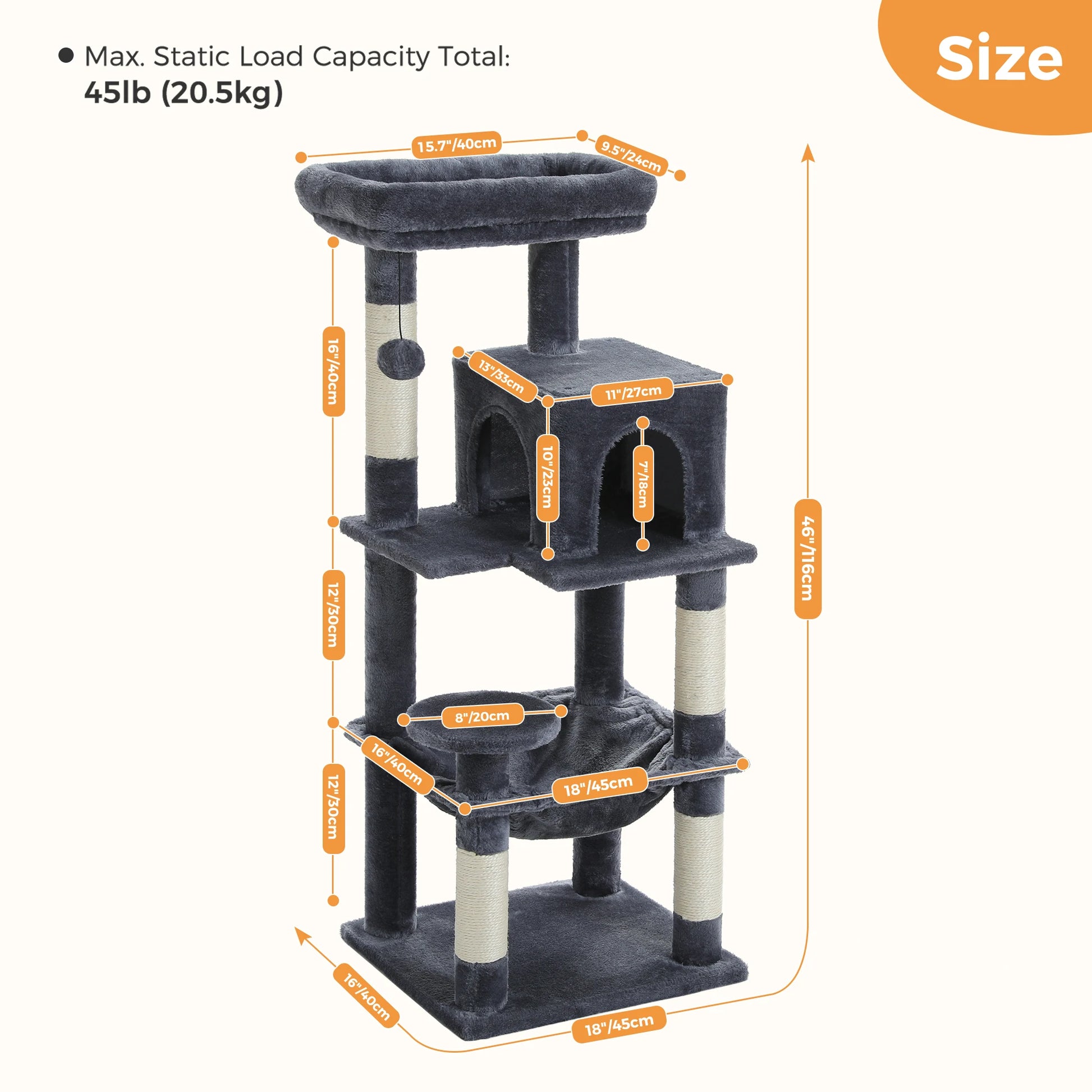 Multi-Level Cat Tree with Hammock – Cat Condo & Tower for Indoor Cats, Scraper with Scratching Posts, Kitten House, Bed & Cat Toys