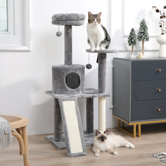 Large multi-layer cat tree tower with scratching posts, hammocks, and cozy condo for indoor cats