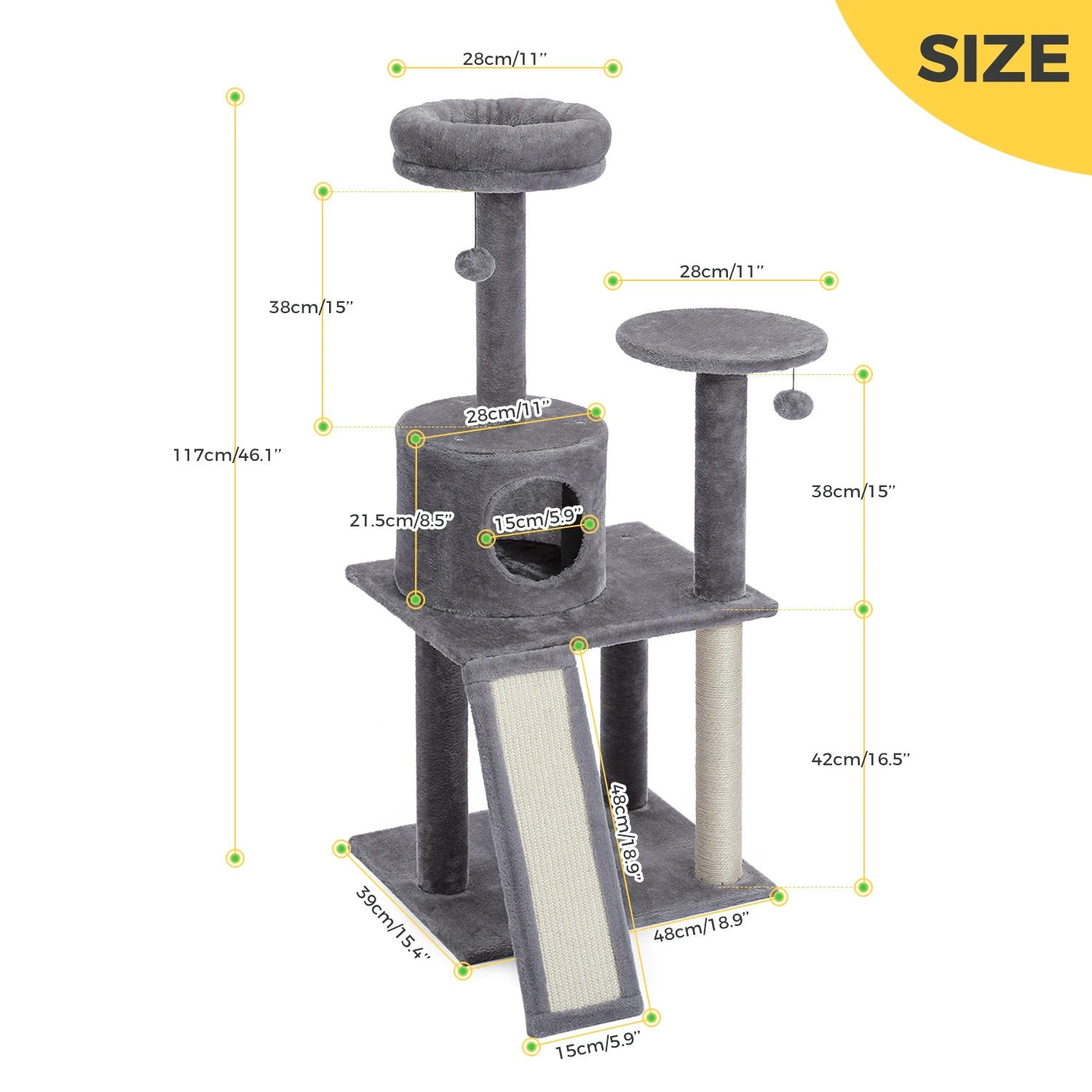 Large multi-layer cat tree tower with scratching posts, hammocks, and cozy condo for indoor cats