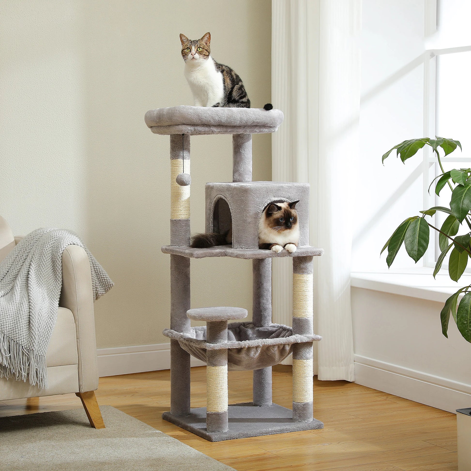 Multi-Level Cat Tree with Hammock – Cat Condo & Tower for Indoor Cats, Scraper with Scratching Posts, Kitten House, Bed & Cat Toys