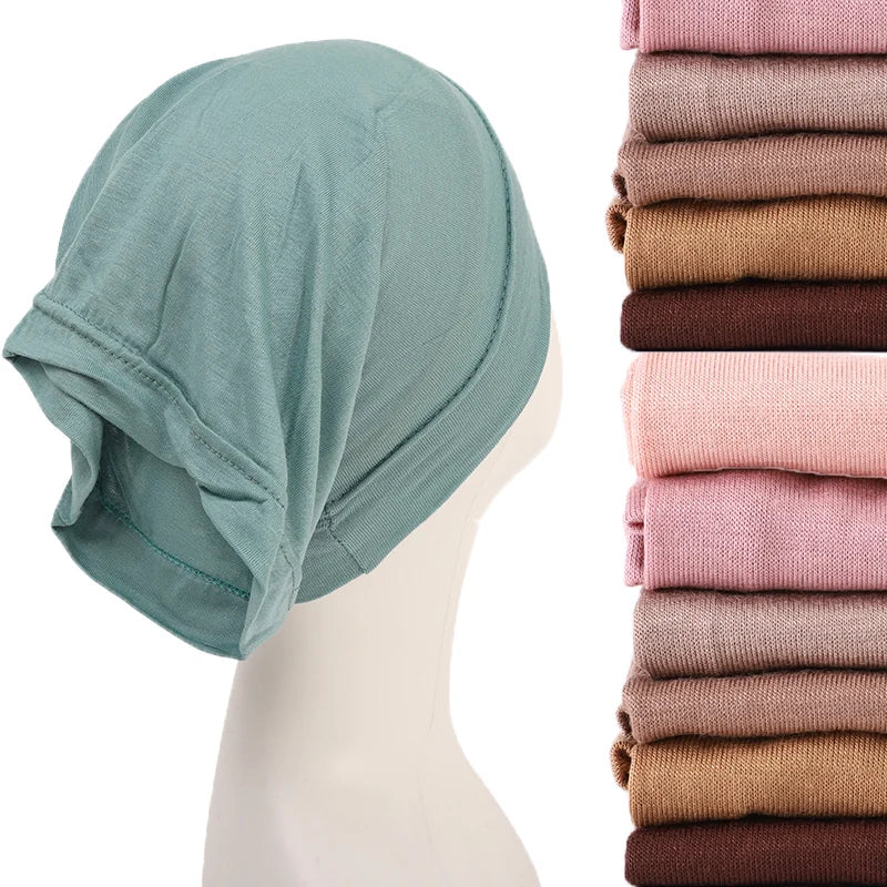 2023 Soft Solid Color Inner Hijab Cap – Muslim Stretch Turban Underscarf, Islamic Fashion Headscarf for Women