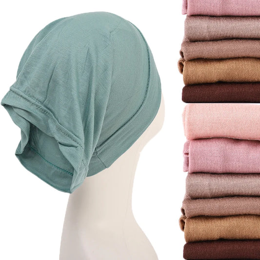2023 Soft Solid Color Inner Hijab Cap – Muslim Stretch Turban Underscarf, Islamic Fashion Headscarf for Women