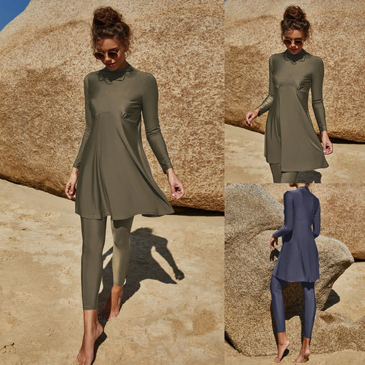 Burkini Muslim Swimwear 2023 – Modest Plain Swimsuit for Women, Islamic Clothing Set, Long Dress, Large Size