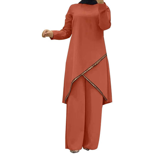 New Muslim Long Sleeve Blouse Abaya Suits with Sequins, 2PCS Islamic Clothing, Fashionable Urban Tracksuit