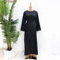 Pinstripe Muslim Women's Dress – Loose Casual Islamic Clothing, Dubai Abaya with Side Pockets, Modest Outfit for Ramadan, Eid, and Autumn
