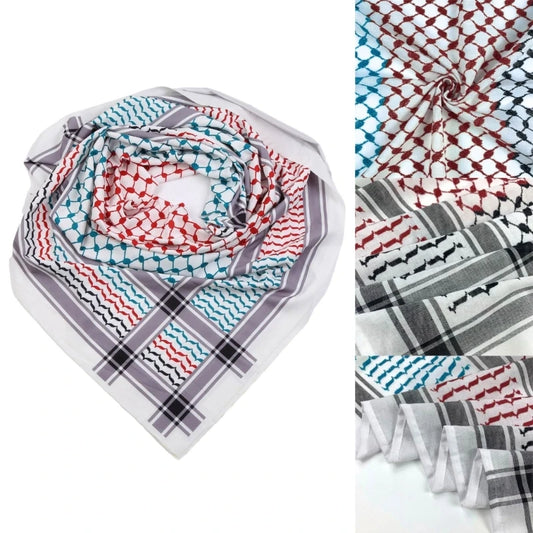 Men’s Shamash Keffiyeh Scarf - Geometric Jacquard Square Arab Headscarf, Multifunctional Bandana, Shawl Wrap Headwear