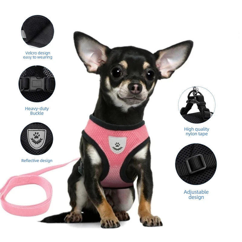 Adjustable Pet Harness Vest – Comfortable & Breathable No-Pull Harness for Dogs & Cats, Secure Fit with Reflective Straps