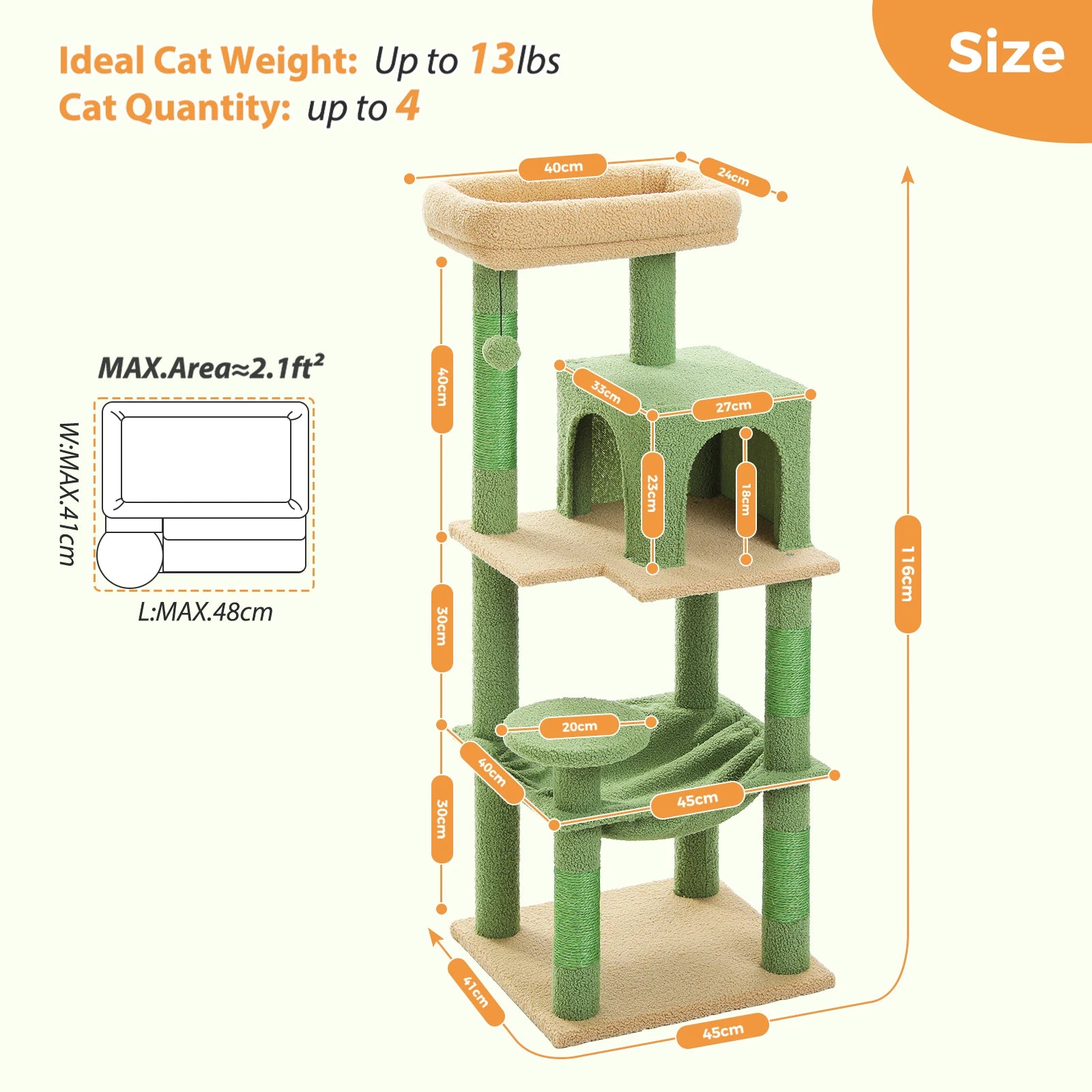 Multi-Level Cat Tree with Hammock – Cat Condo & Tower for Indoor Cats, Scraper with Scratching Posts, Kitten House, Bed & Cat Toys