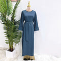 Pinstripe Muslim Women's Dress – Loose Casual Islamic Clothing, Dubai Abaya with Side Pockets, Modest Outfit for Ramadan, Eid, and Autumn