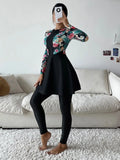 Fashionable Floral Printed Burkini Set – Full-Cover Muslim Swimwear for Women