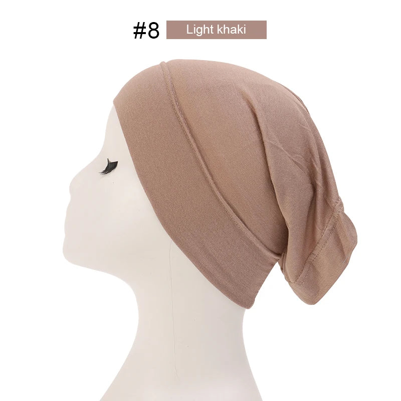 2023 Soft Solid Color Inner Hijab Cap – Muslim Stretch Turban Underscarf, Islamic Fashion Headscarf for Women