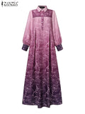 ZANZEA Lantern Sleeve Islamic Dubai Maxi Dress – 2024 Spring Loose Fashion Printed Gradient Muslim Abaya