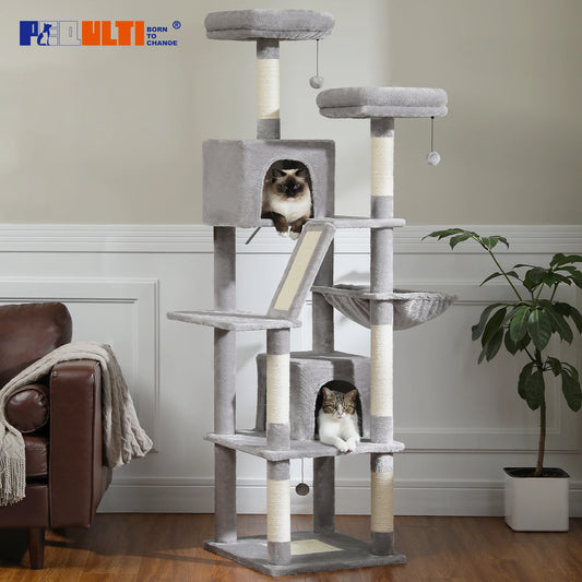 Large Multi-Level Cat Tree – Tall Plush Cat Tower for Indoor Cats with Scratching Posts, Scratching Boards, Perches & Caves