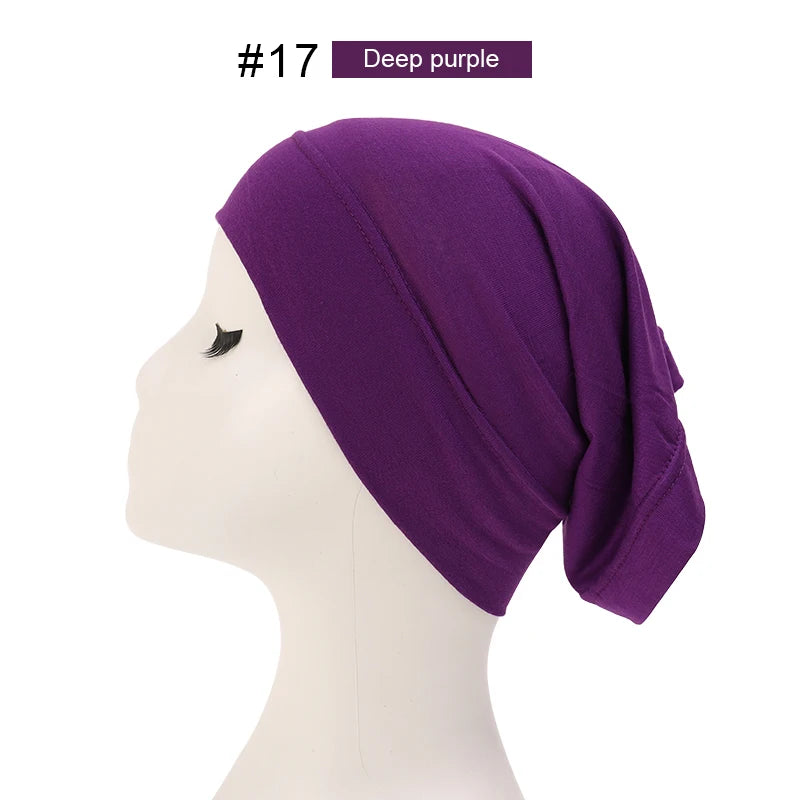 2023 Soft Solid Color Inner Hijab Cap – Muslim Stretch Turban Underscarf, Islamic Fashion Headscarf for Women